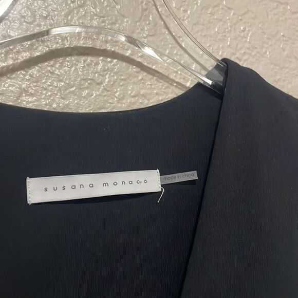 Susana Monaco Jersey Knit Ruffle Asymmetrical Hem Deep V Midi Dress Size XS - Picture 6 of 9